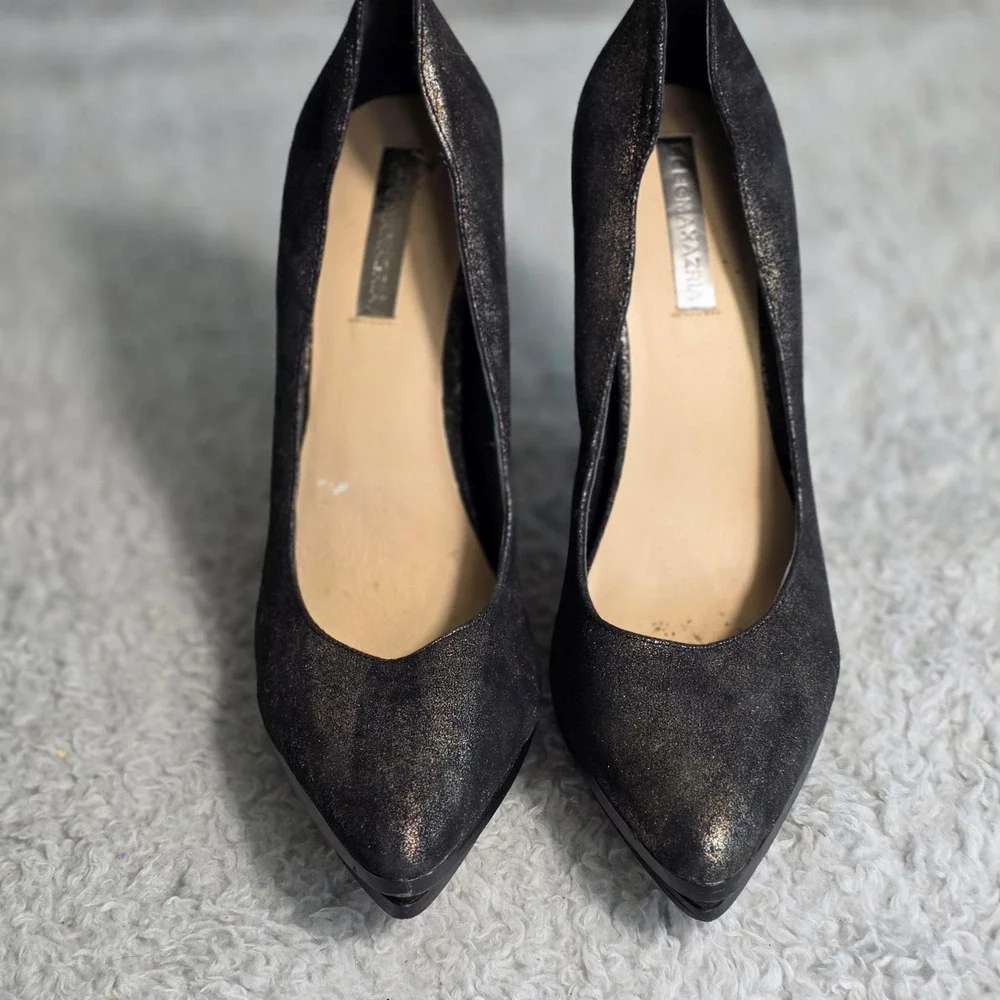 BCBGMAXAZRIA Black Metallic Architectural Platform‎ Wedge Heels Shoes 9 EU 39